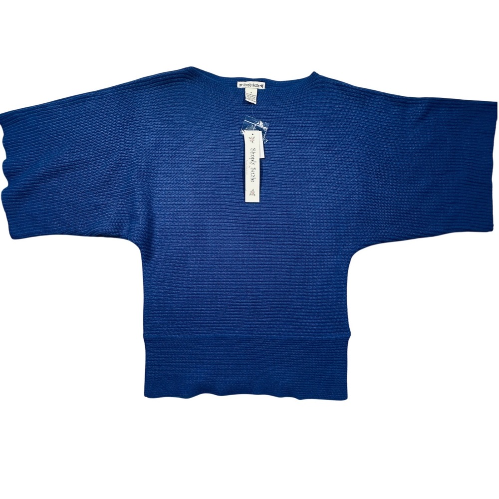 Vintage Simply Suzie Women's Blue Ribbed Dolman Sleeve Sweater Size S Acrylic‎